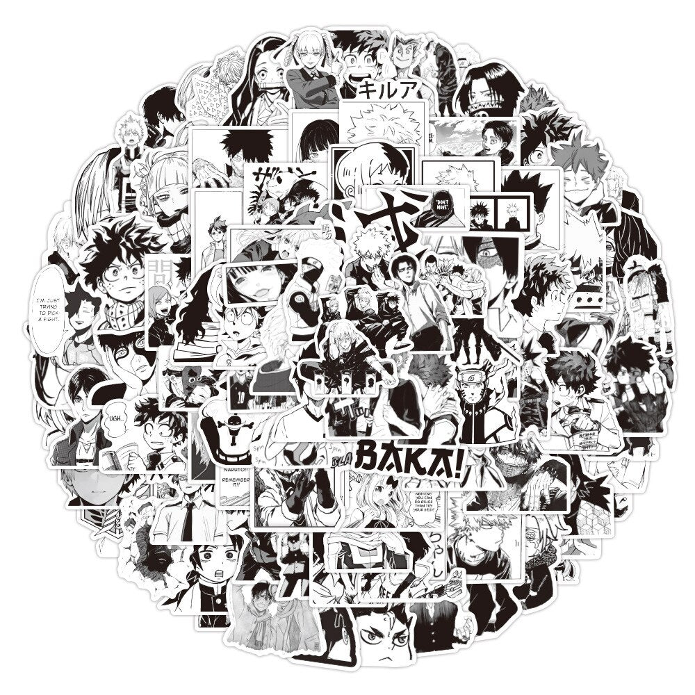 Mixed Anime Black and White Stickers
