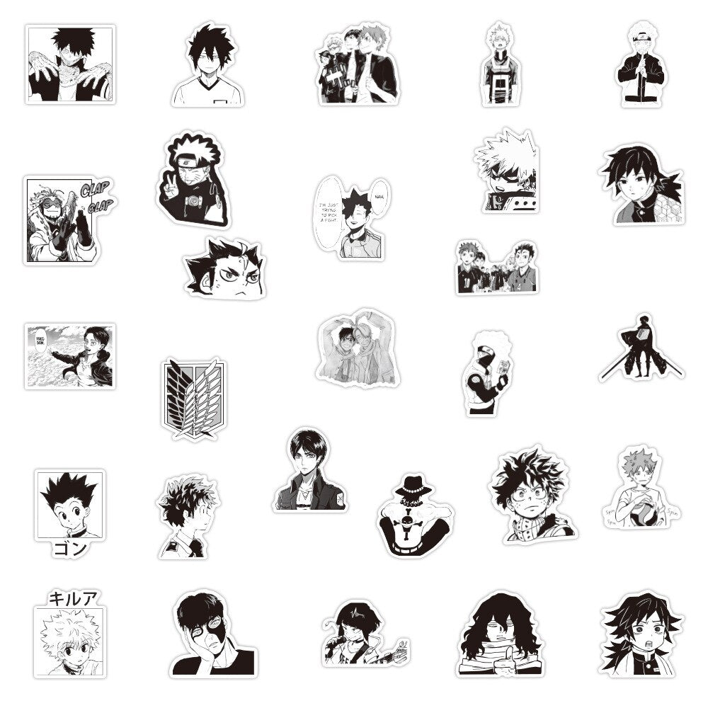 Mixed Anime Black and White Stickers