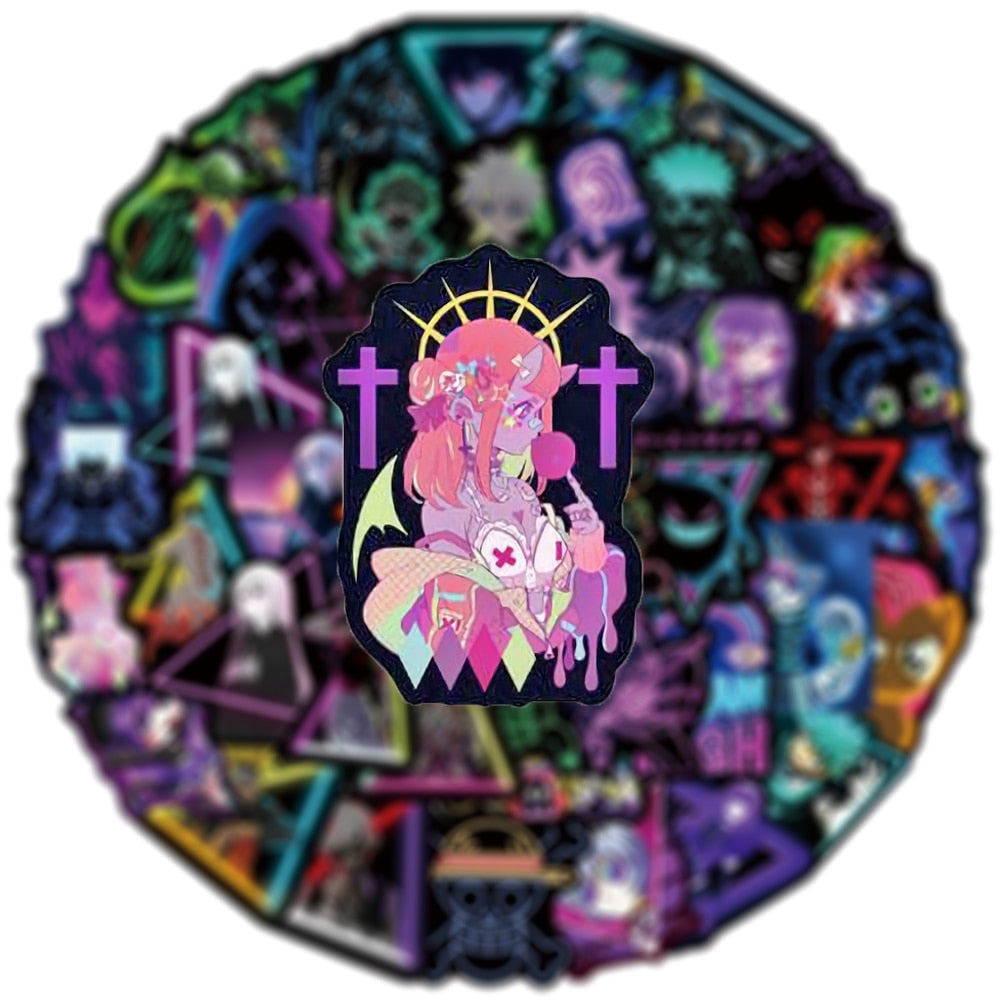 Hot Anime Mix Creative Cool Personality Neon Sticker