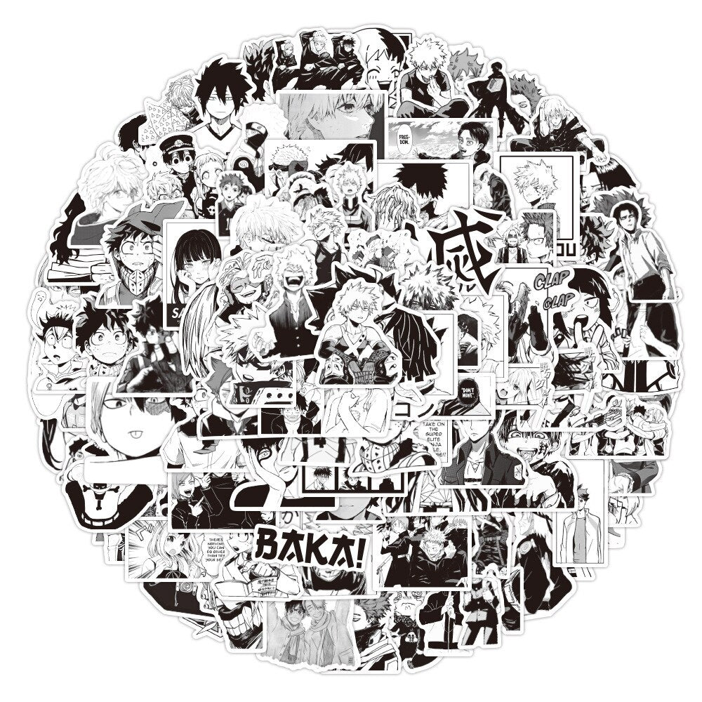 Mixed Anime Black and White Stickers