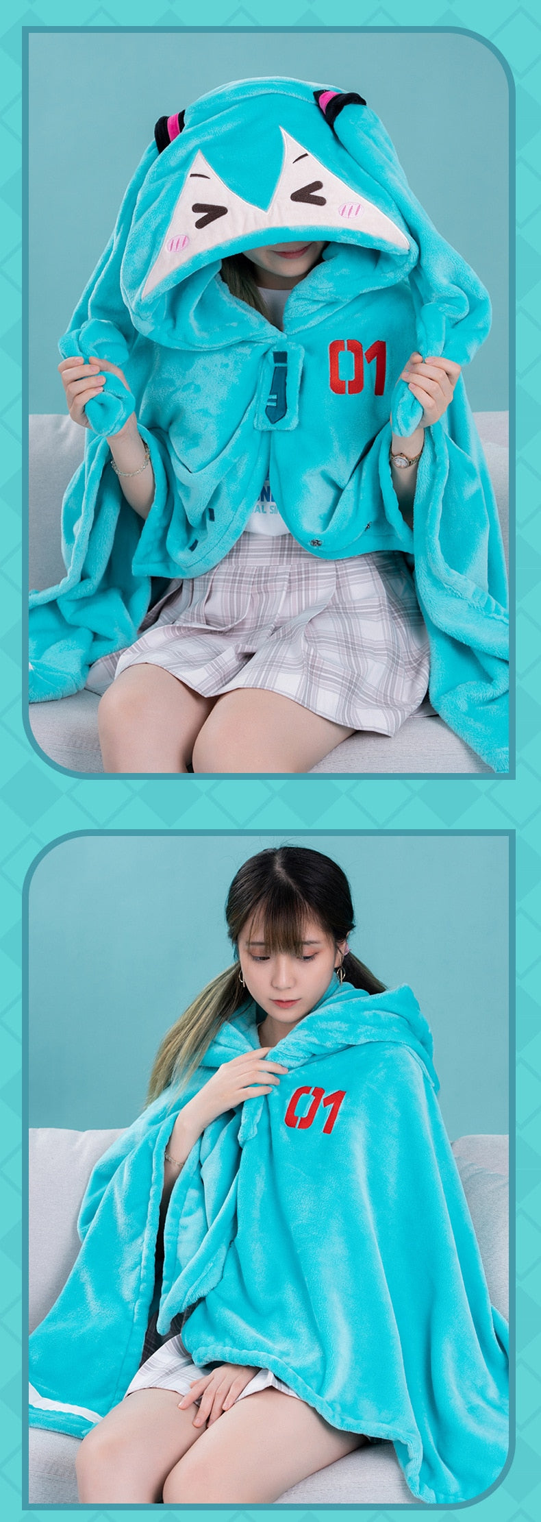 Anime Hatsune Miku Kawaii Hooded Blanket