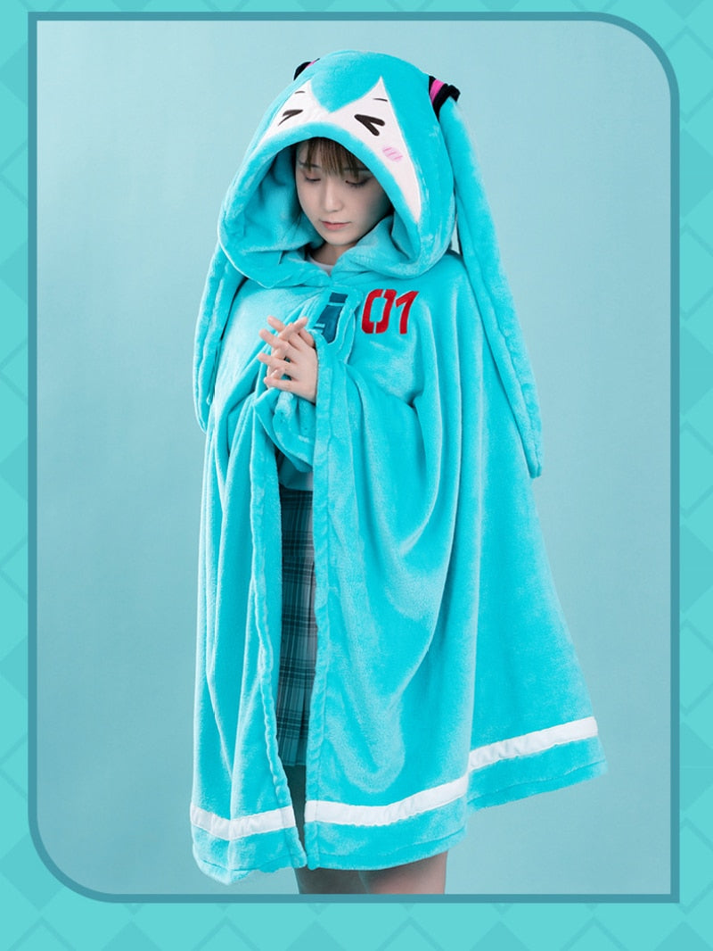 Anime Hatsune Miku Kawaii Hooded Blanket
